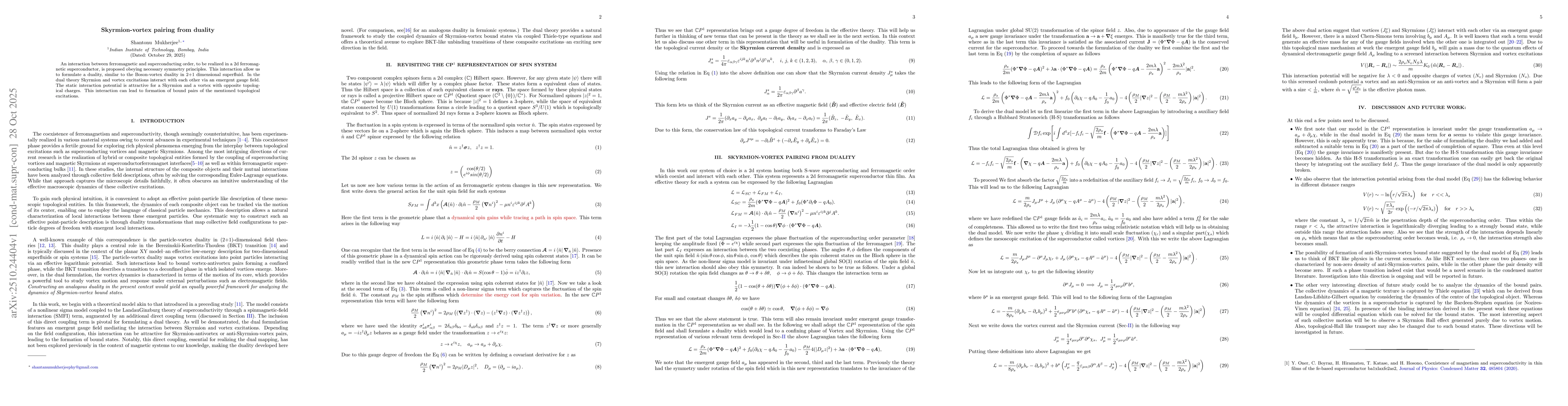 Thumbnail for Skyrmion-vortex pairing from duality