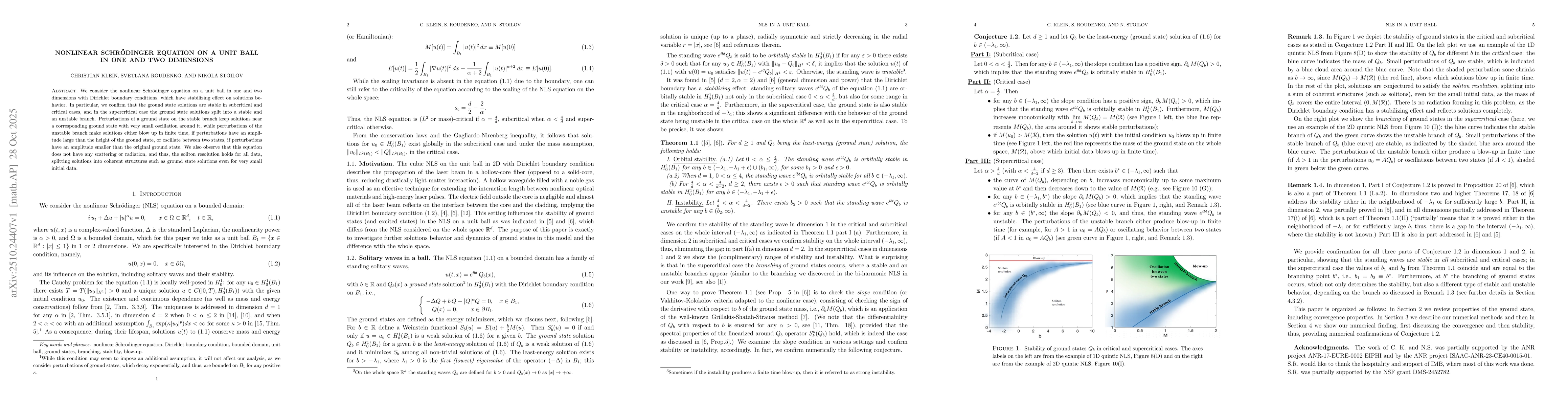 Thumbnail for Nonlinear Schrödinger equation on a unit ball in one and two
  dimensions