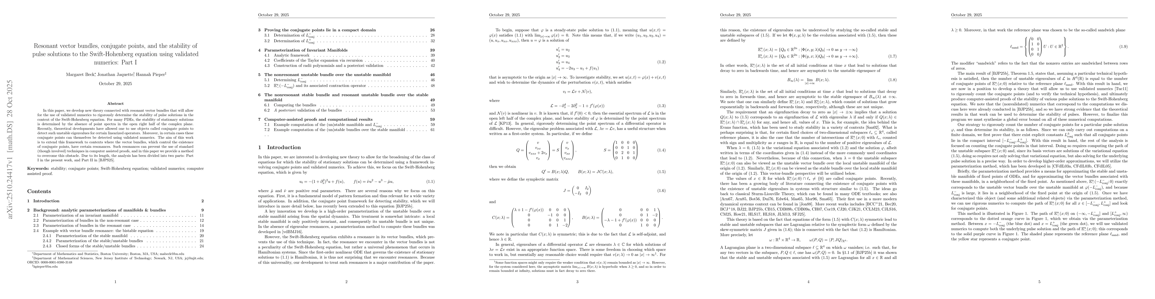 Thumbnail for Resonant vector bundles, conjugate points, and the stability of pulse
  solutions to the {S}wift-{H}ohenberg equation using validated numerics: Part
  I