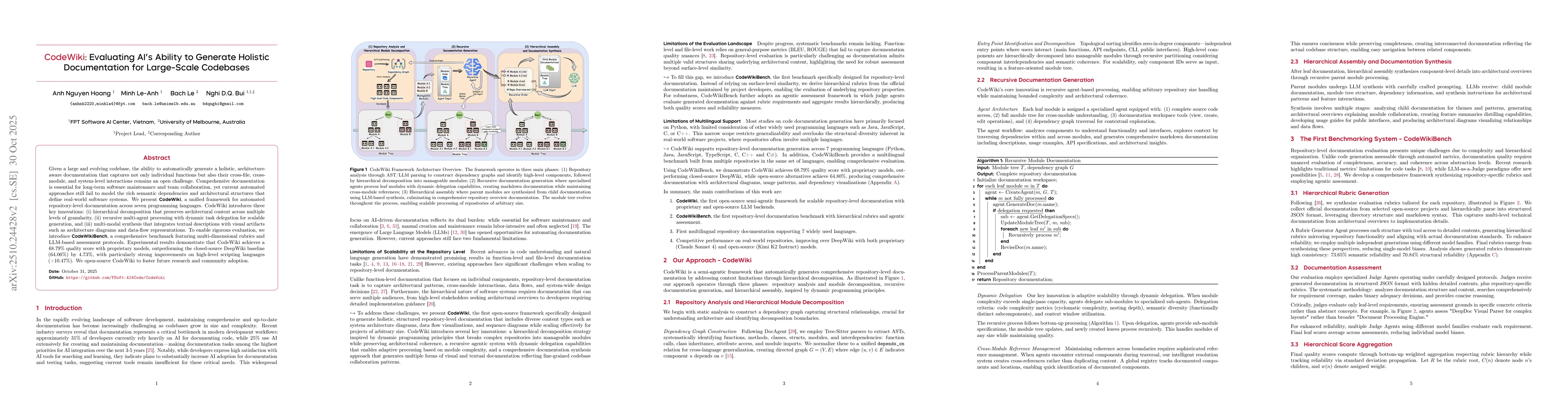Thumbnail for CodeWiki: Evaluating AI's Ability to Generate Holistic Documentation for
  Large-Scale Codebases