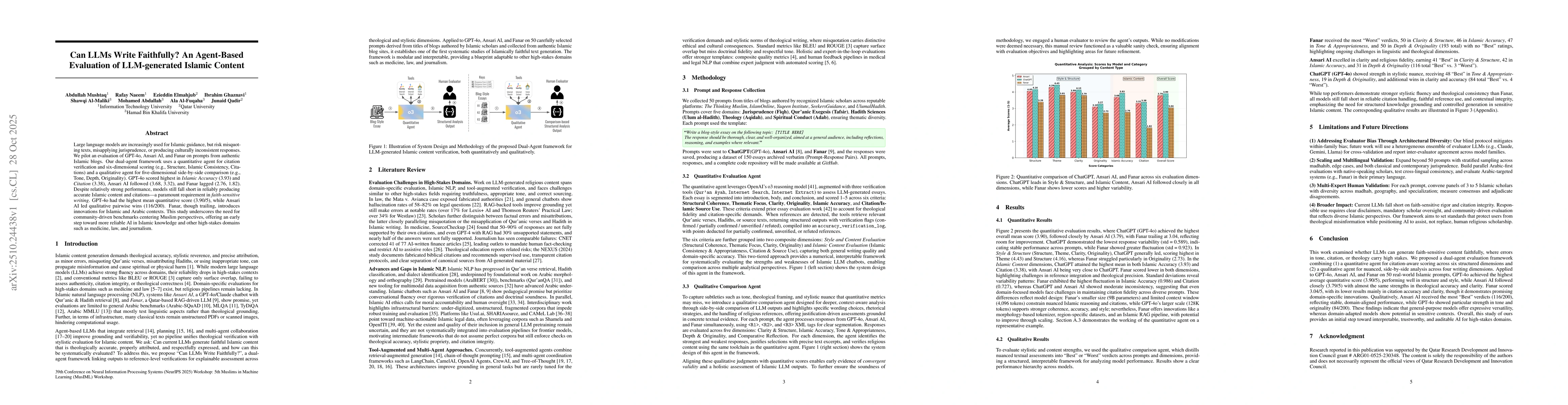 Thumbnail for Can LLMs Write Faithfully? An Agent-Based Evaluation of LLM-generated
  Islamic Content