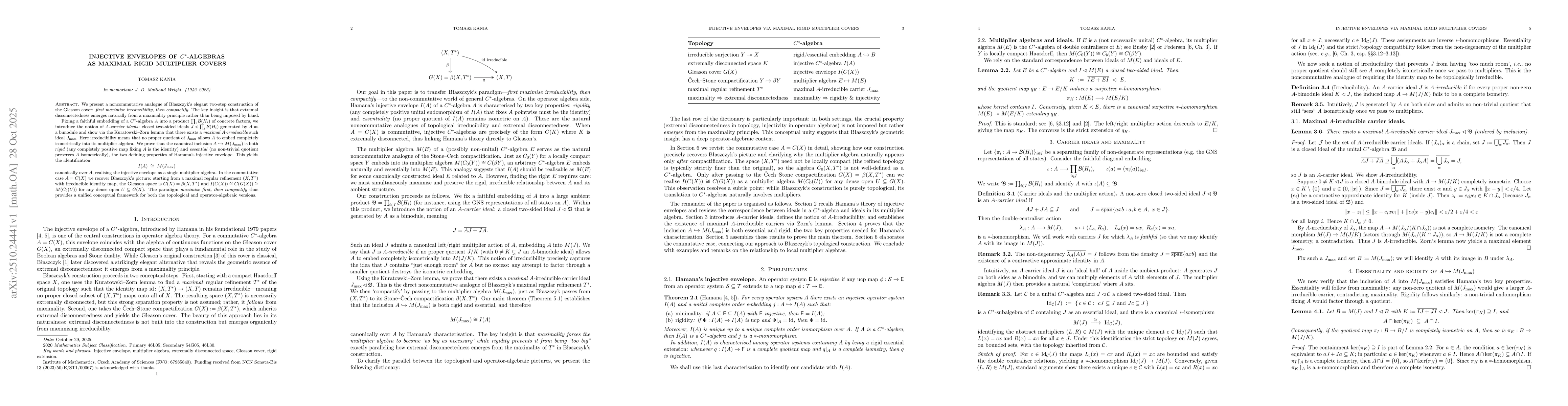 Thumbnail for Injective envelopes of $C^*$-algebras as maximal rigid multiplier covers