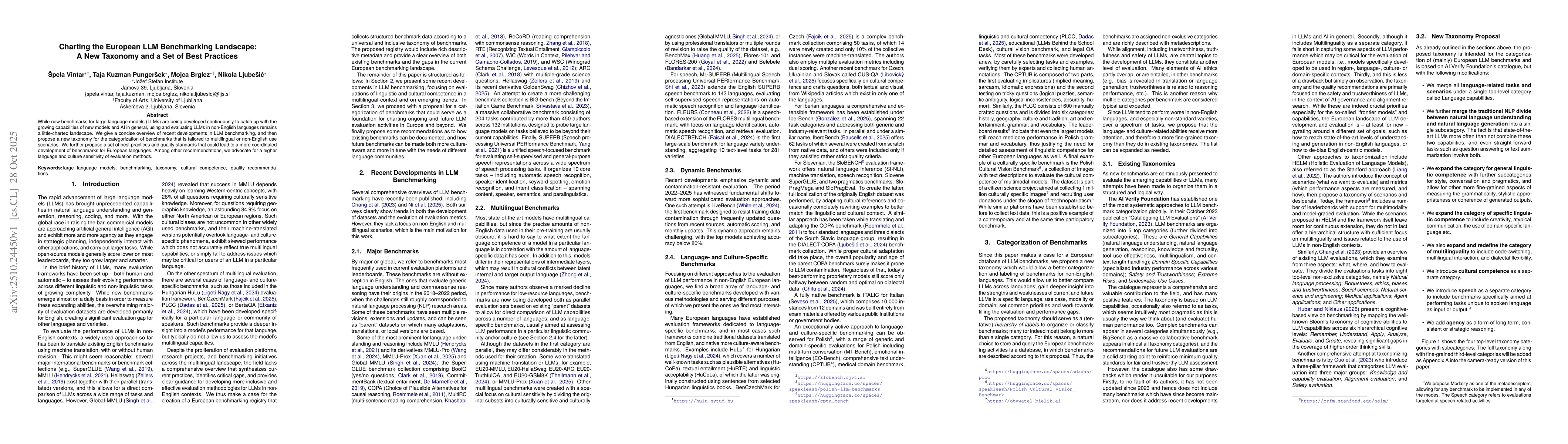 Thumbnail for Charting the European LLM Benchmarking Landscape: A New Taxonomy and a
  Set of Best Practices
