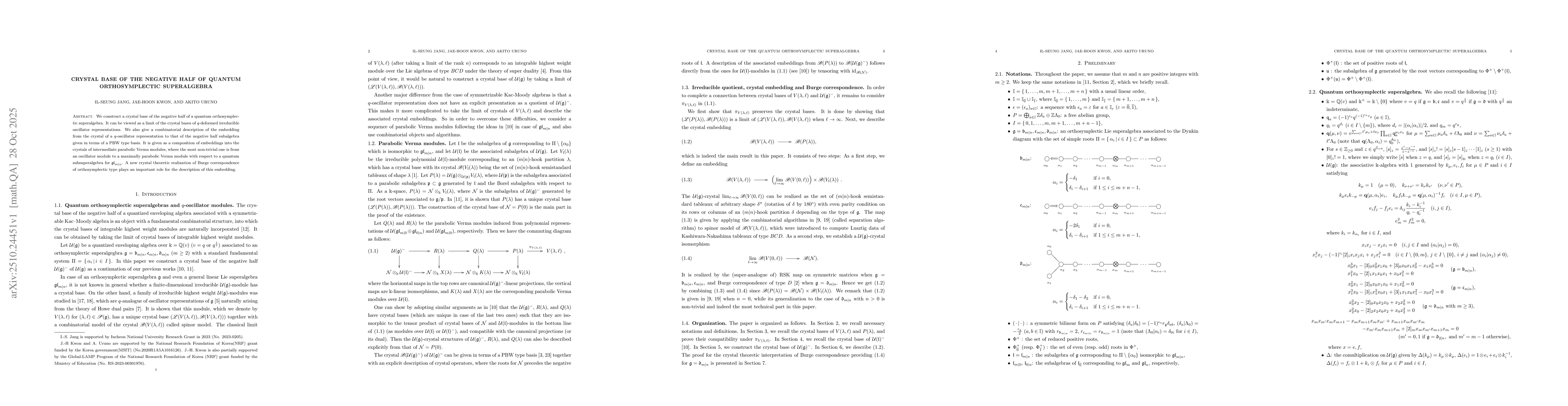 Thumbnail for Crystal base of the negative half of quantum orthosymplectic
  superalgebra