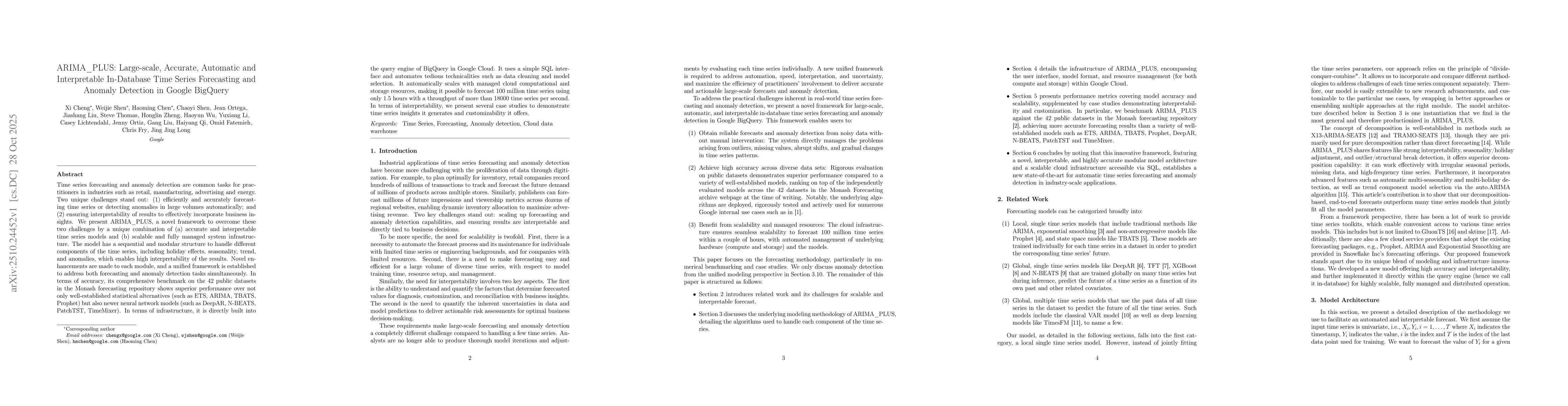 Thumbnail for ARIMA_PLUS: Large-scale, Accurate, Automatic and Interpretable
  In-Database Time Series Forecasting and Anomaly Detection in Google BigQuery