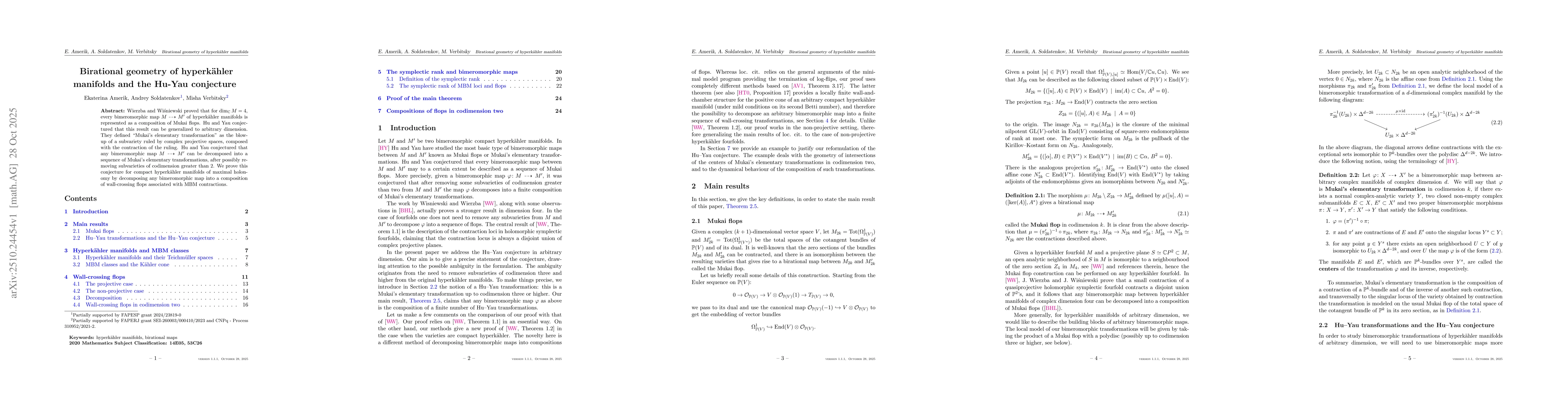 Thumbnail for Birational geometry of hyperkahler manifolds and the Hu-Yau conjecture