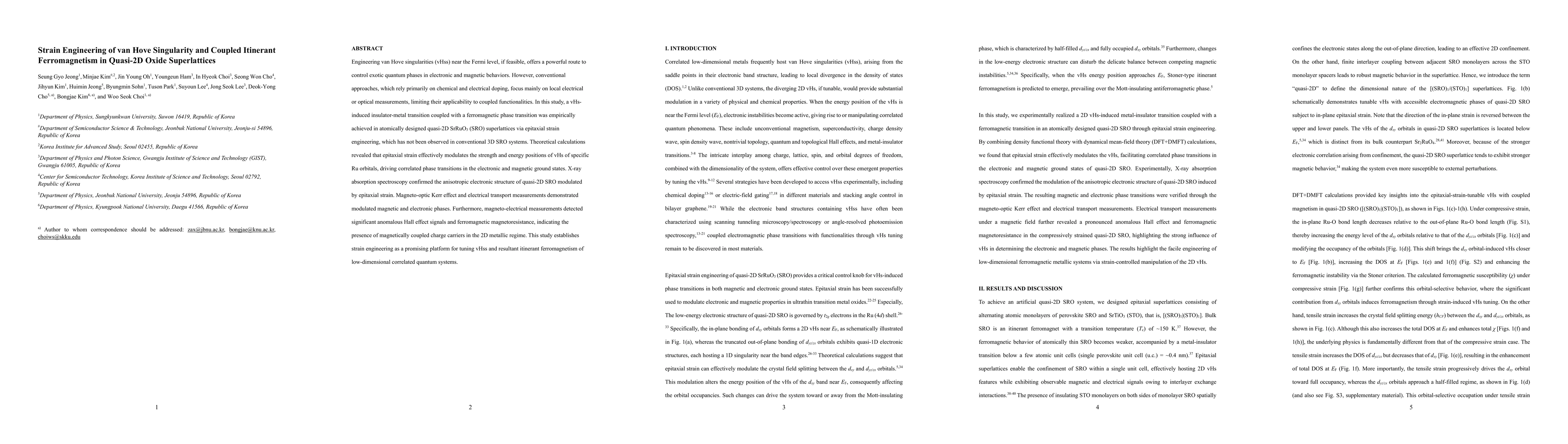 Thumbnail for Strain Engineering of van Hove Singularity and Coupled Itinerant
  Ferromagnetism in Quasi-2D Oxide Superlattices