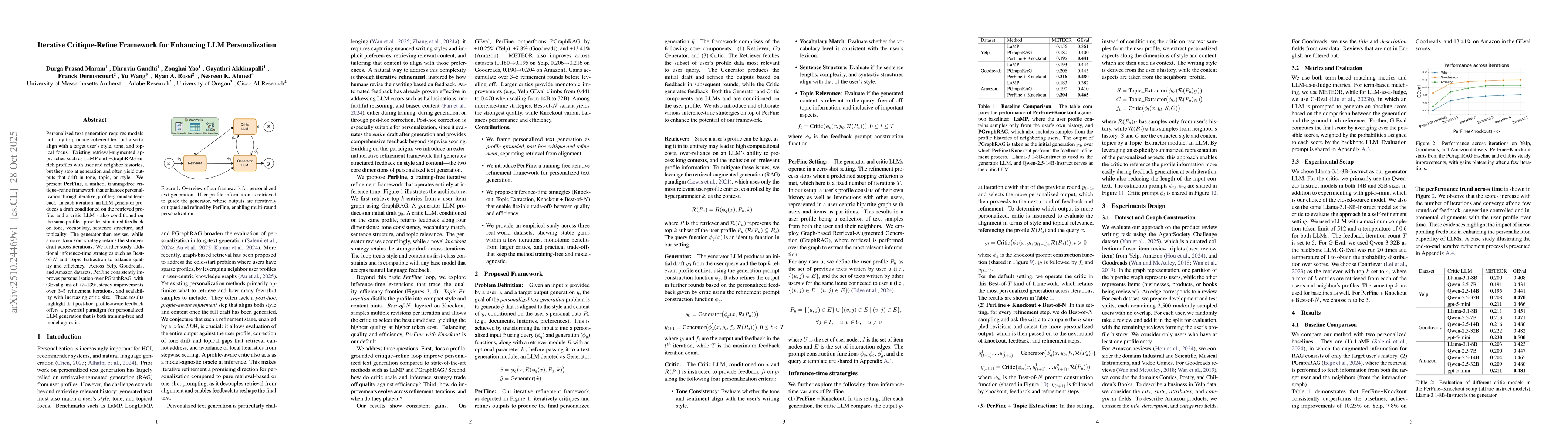 Thumbnail for Iterative Critique-Refine Framework for Enhancing LLM Personalization