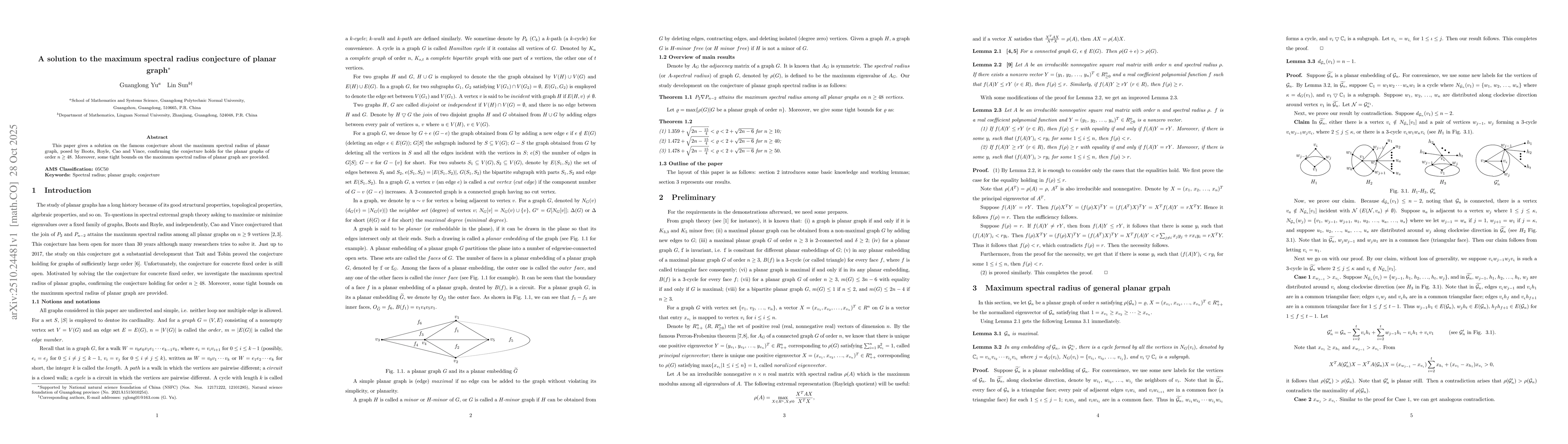 Thumbnail for A solution to the maximum spectral radius conjecture of planar graph