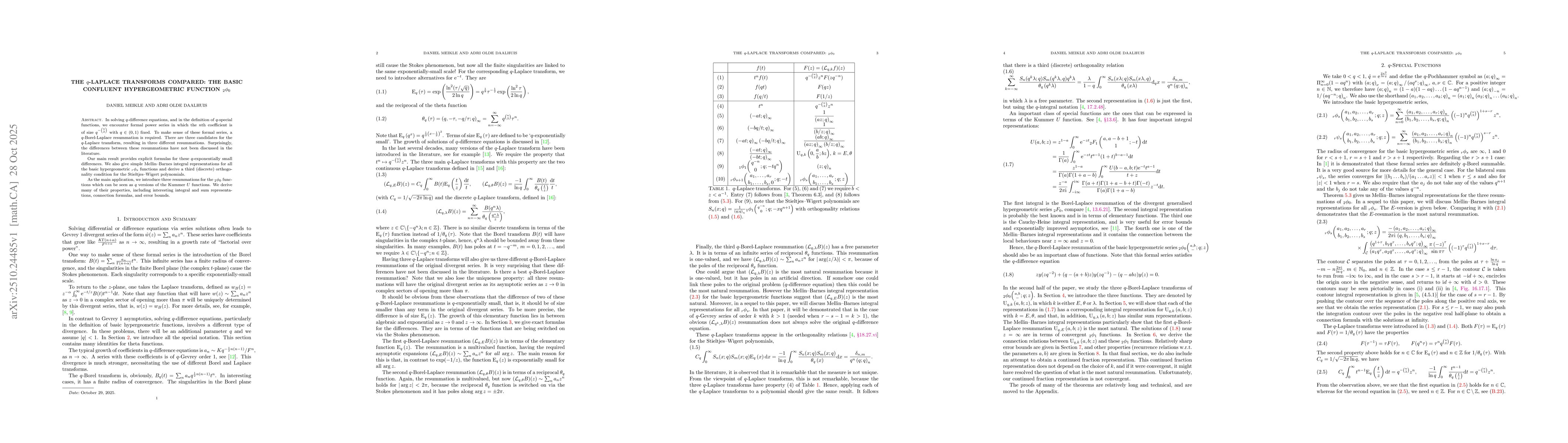 Thumbnail for The $q$-Laplace Transforms compared: the basic confluent hypergeometric
  function ${}_2φ_0$