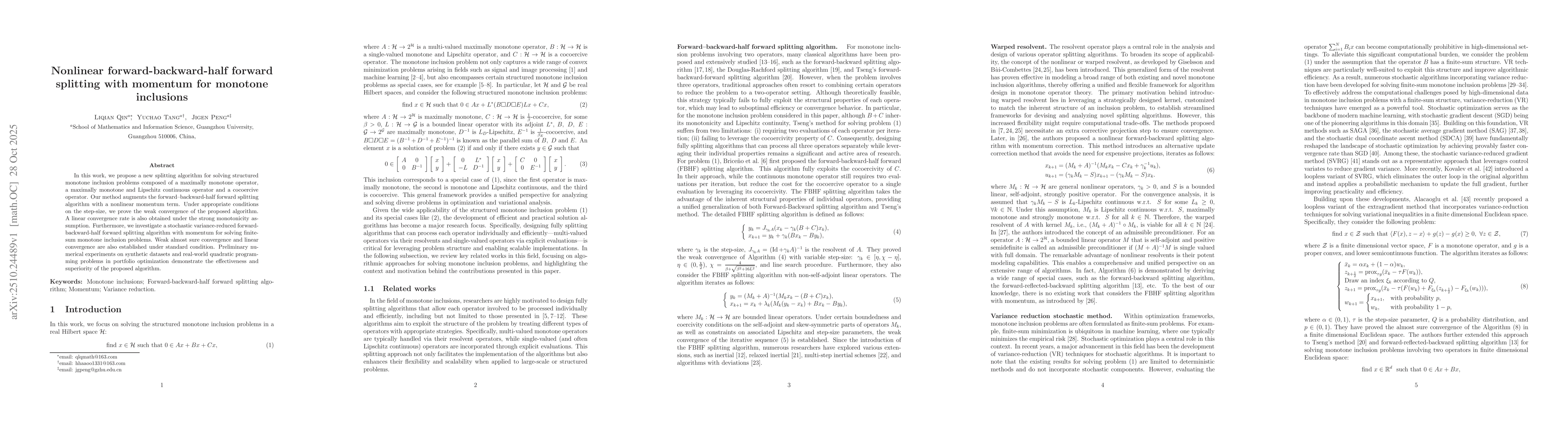 Thumbnail for Nonlinear forward-backward-half forward splitting with momentum for
  monotone inclusions