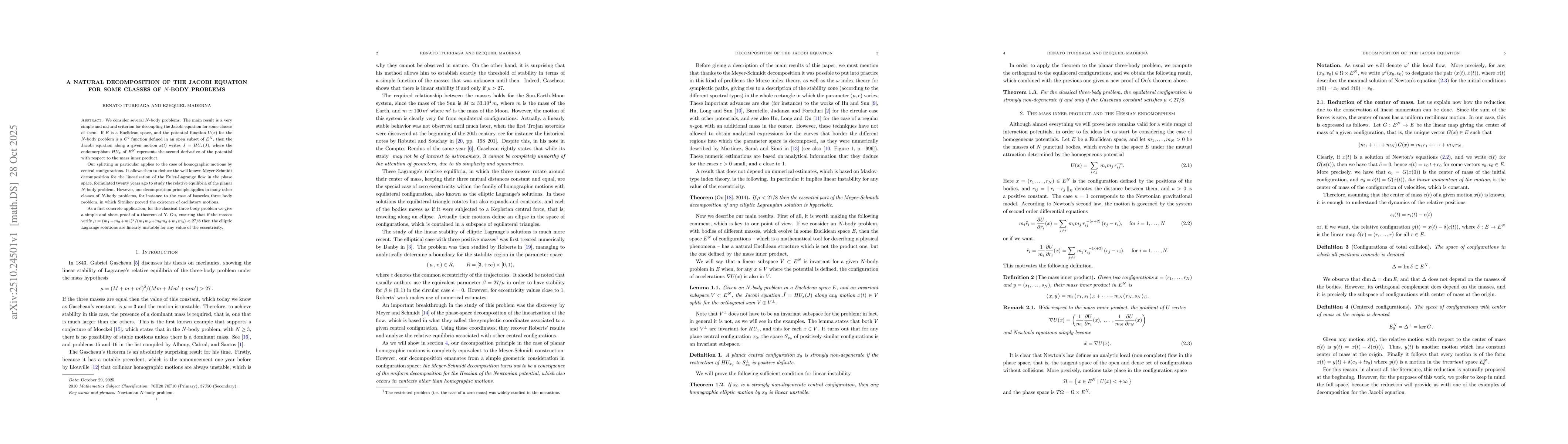 Thumbnail for A natural decomposition of the Jacobi equation for some classes of
  $N$-body problems