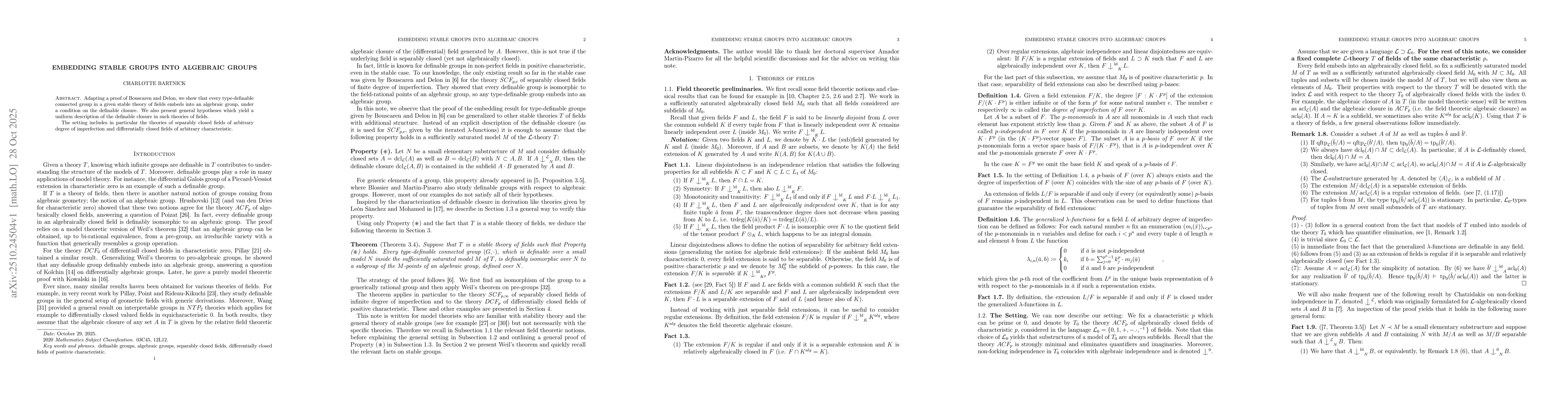Thumbnail for Embedding stable groups into algebraic groups