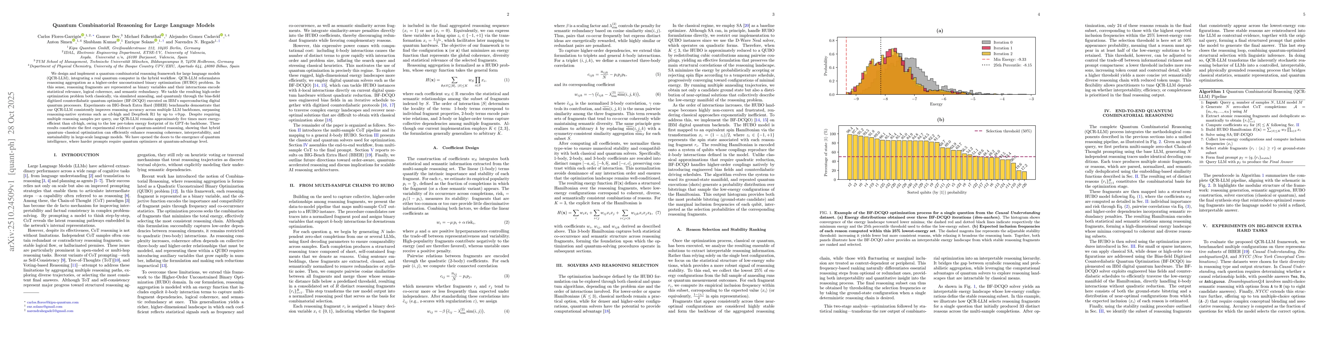 Thumbnail for Quantum Combinatorial Reasoning for Large Language Models