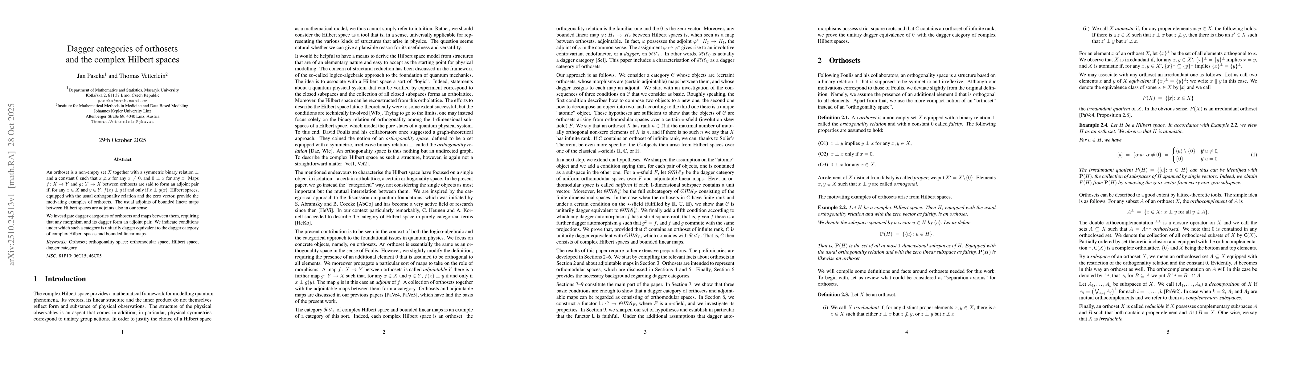 Thumbnail for Dagger categories of orthosets and the complex Hilbert spaces