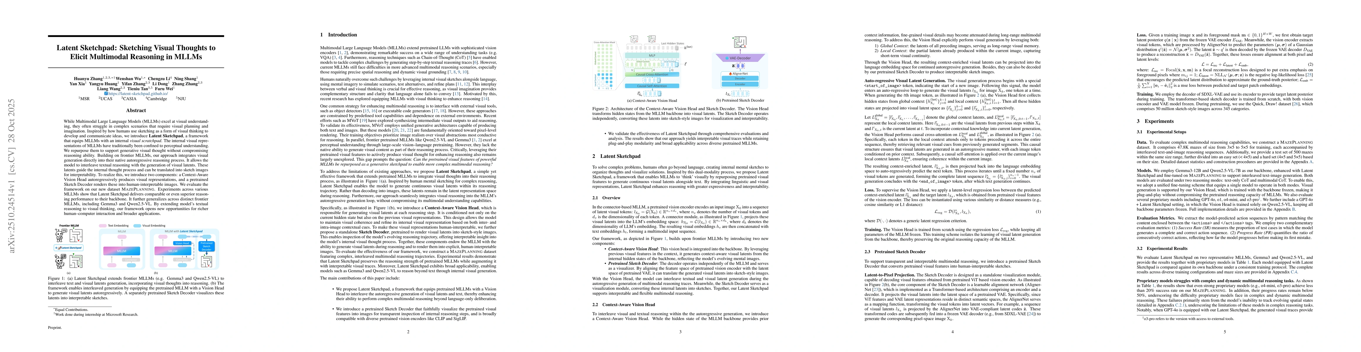 Thumbnail for Latent Sketchpad: Sketching Visual Thoughts to Elicit Multimodal
  Reasoning in MLLMs