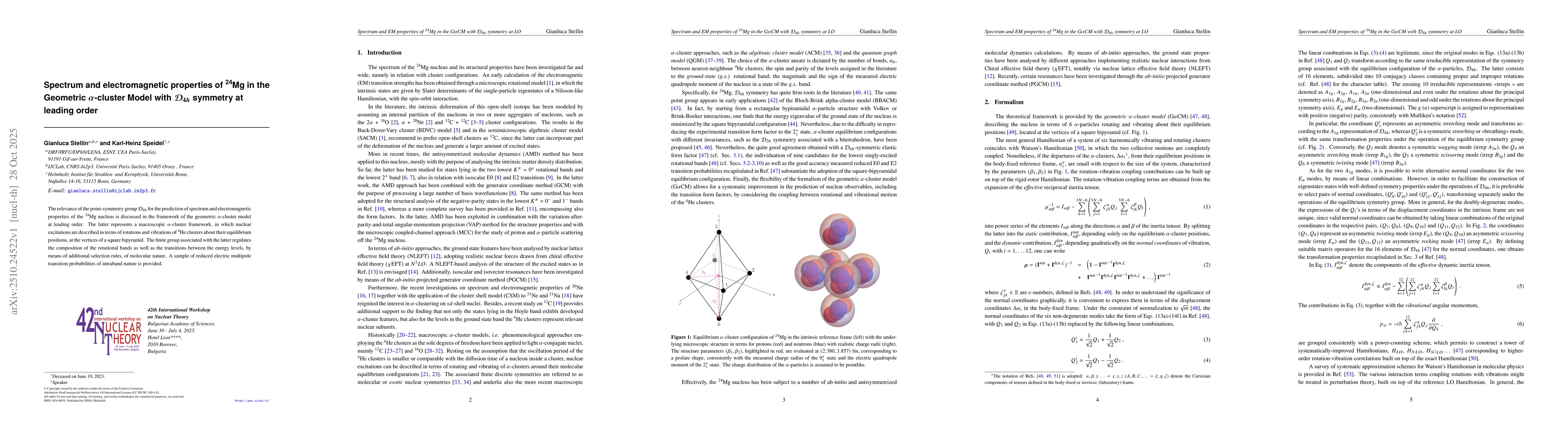 Thumbnail for Spectrum and electromagnetic properties of $^{24}\mathrm{Mg}$ in the
  Geometric $α$-cluster Model with $\mathcal{D}_{4h}$ symmetry at leading
  order