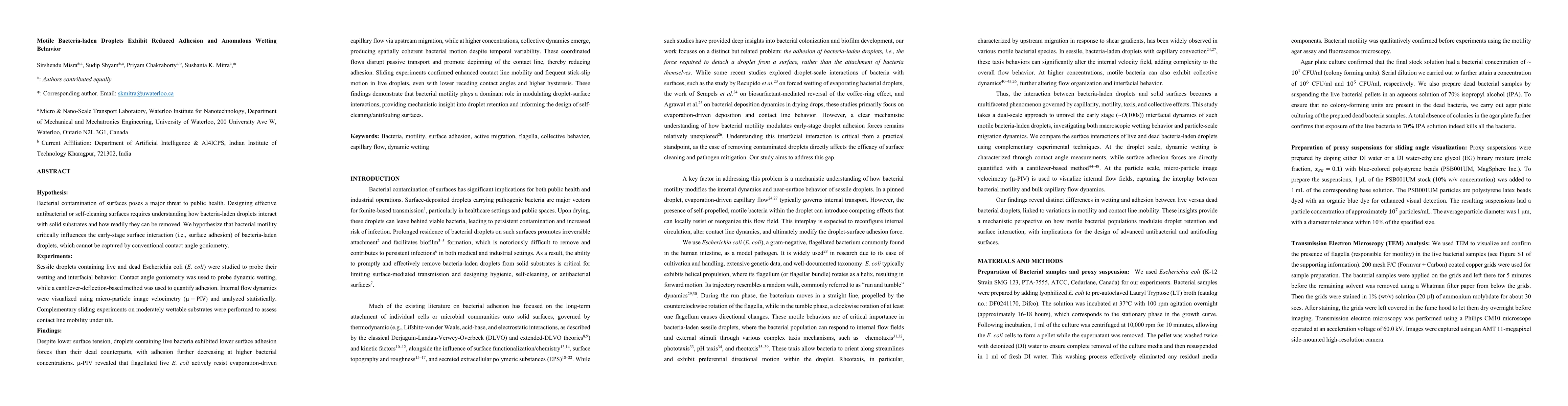 Thumbnail for Motile Bacteria-laden Droplets Exhibit Reduced Adhesion and Anomalous
  Wetting Behavior