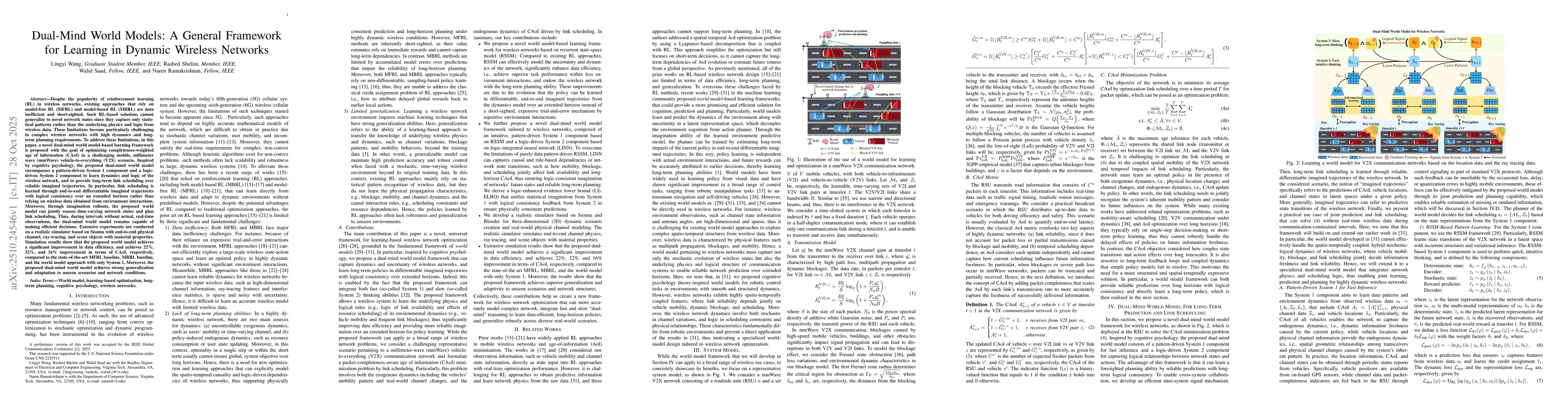 Thumbnail for Dual-Mind World Models: A General Framework for Learning in Dynamic
  Wireless Networks