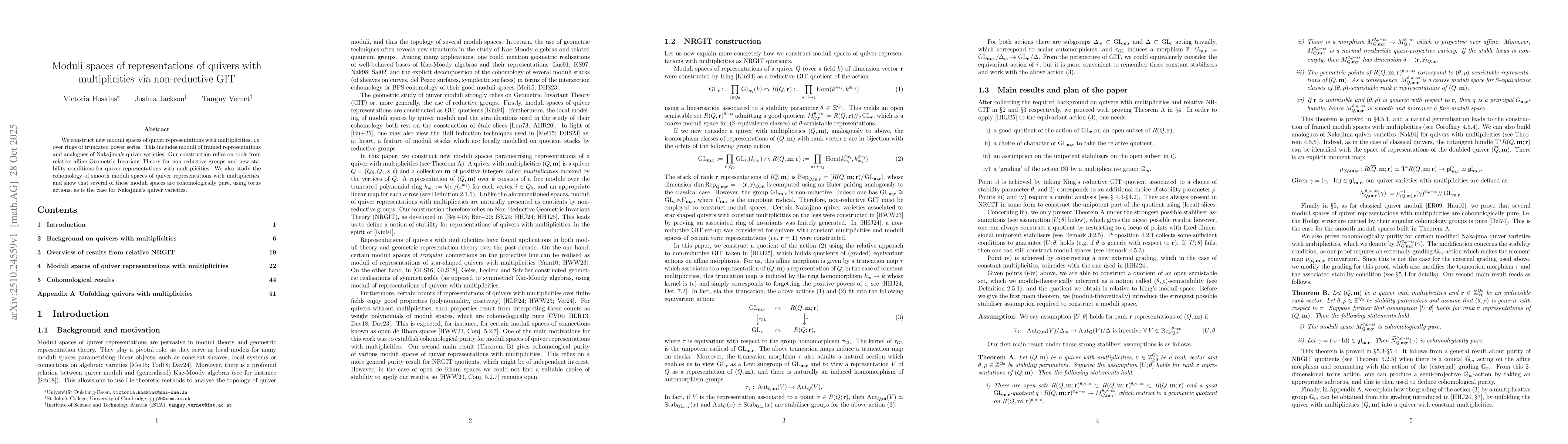 Thumbnail for Moduli spaces of representations of quivers with multiplicities via
  non-reductive GIT