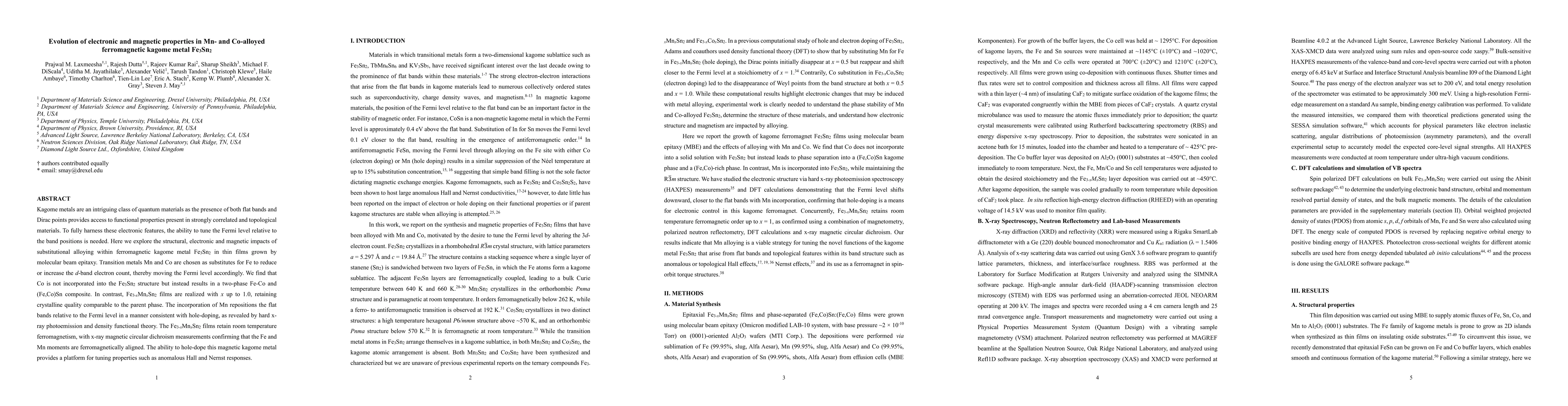 Thumbnail for Evolution of electronic and magnetic properties in Mn- and Co-alloyed
  ferromagnetic kagome metal Fe3Sn2