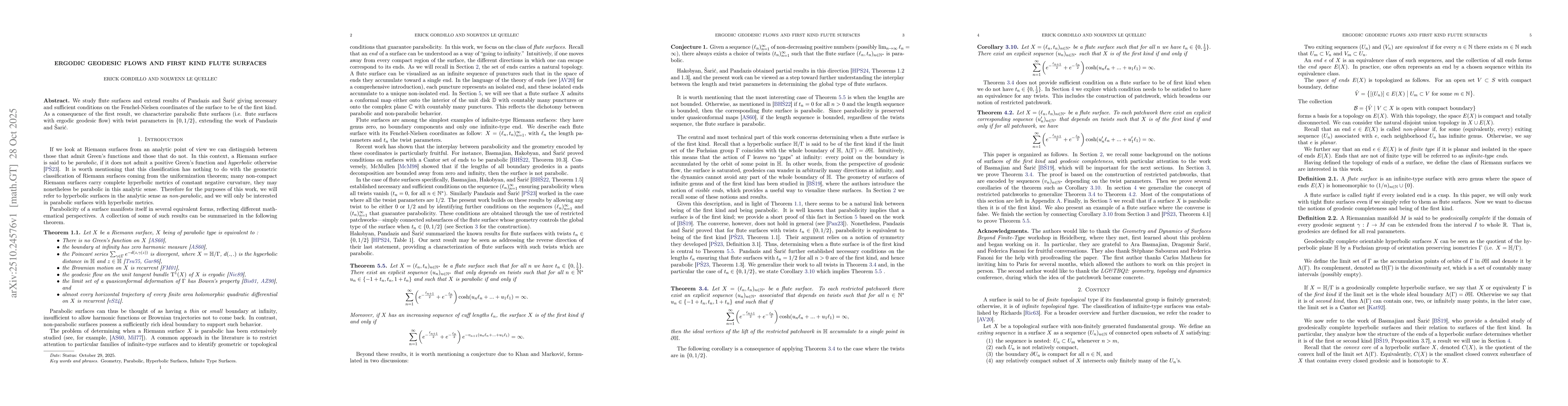 Thumbnail for Ergodic Geodesic Flows and First Kind Flute Surfaces