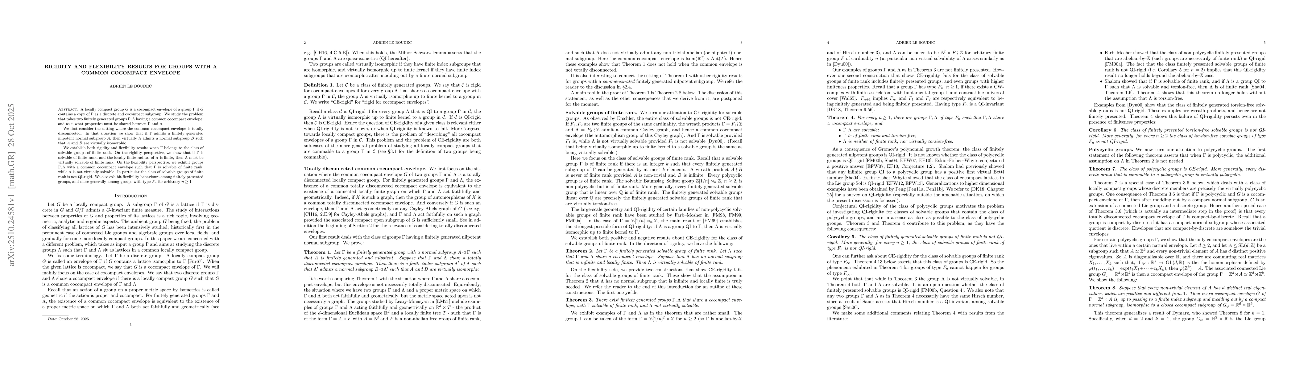 Thumbnail for Rigidity and flexibility results for groups with a common cocompact
  envelope