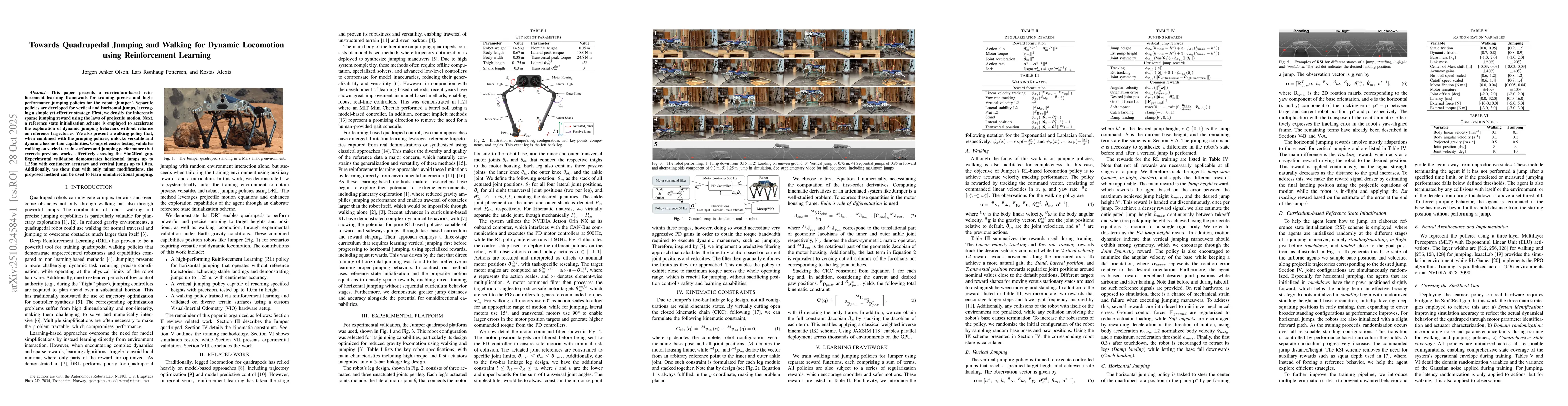 Thumbnail for Towards Quadrupedal Jumping and Walking for Dynamic Locomotion using
  Reinforcement Learning