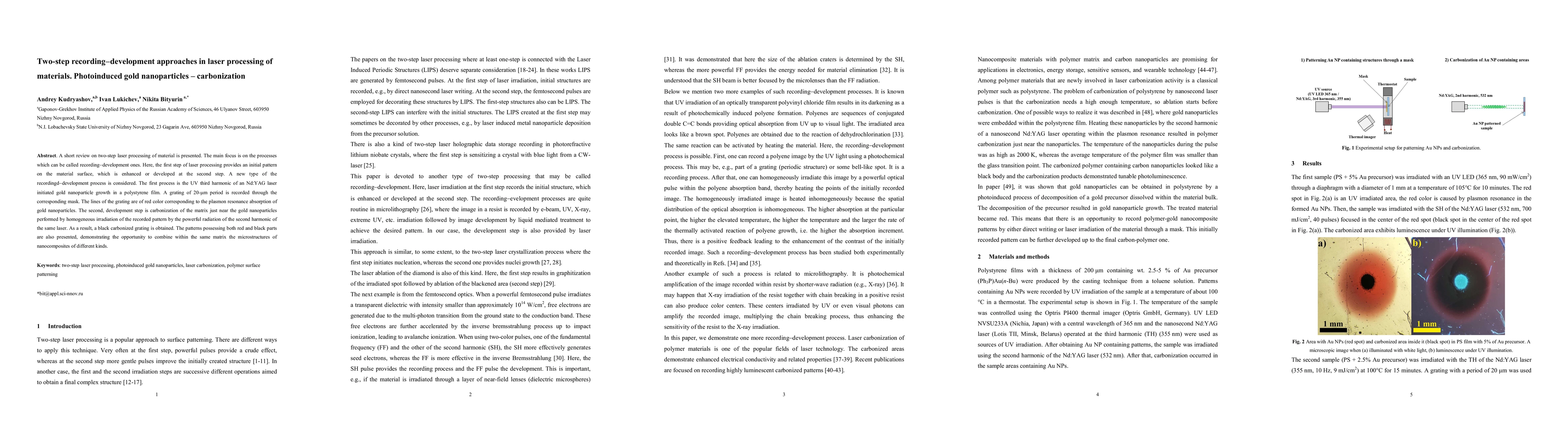 Thumbnail for Two-step recording-development approaches in laser processing of
  materials. Photoinduced gold nanoparticles-carbonization