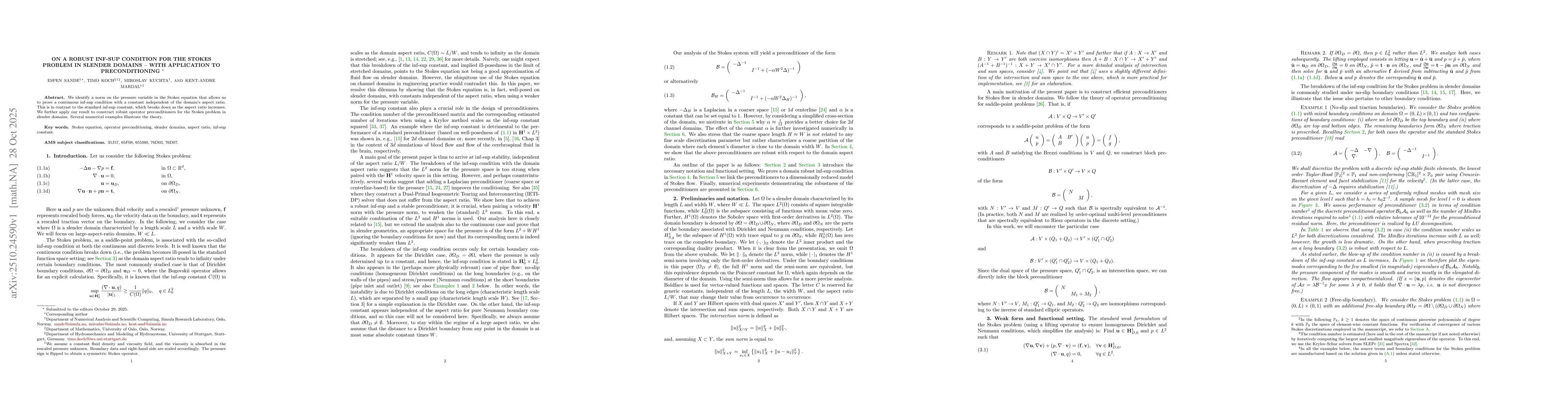 Thumbnail for On a robust inf-sup condition for the Stokes problem in slender domains
  -- with application to preconditioning