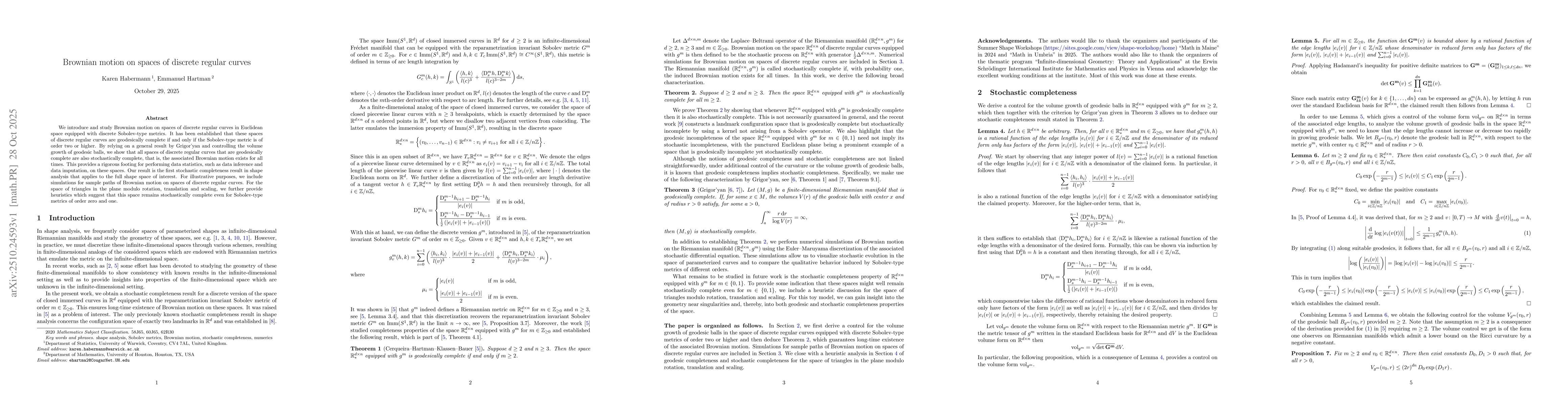 Thumbnail for Brownian motion on spaces of discrete regular curves