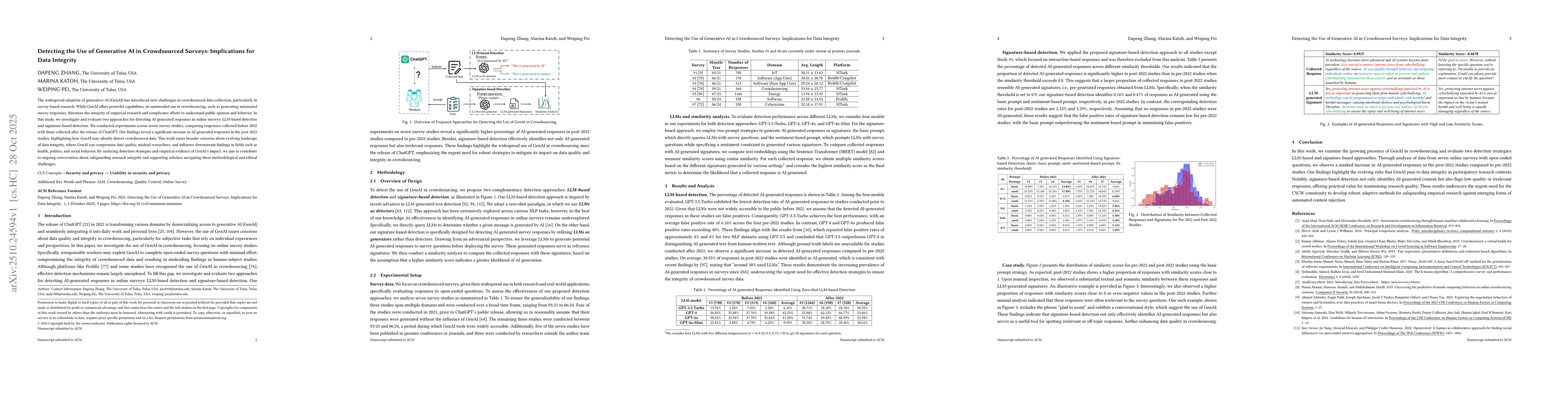 Thumbnail for Detecting the Use of Generative AI in Crowdsourced Surveys: Implications
  for Data Integrity