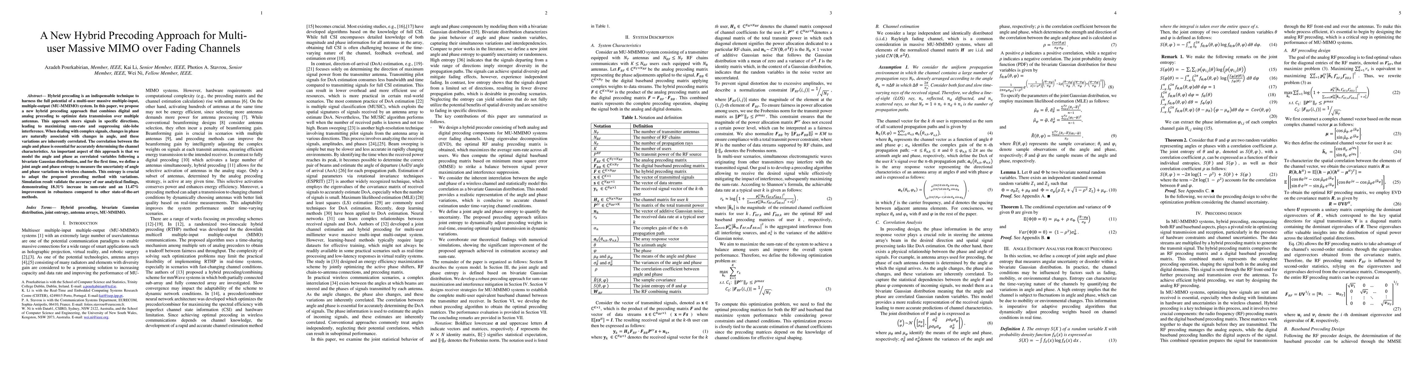 Thumbnail for A New Hybrid Precoding Approach for Multi-user Massive MIMO over Fading
  Channels