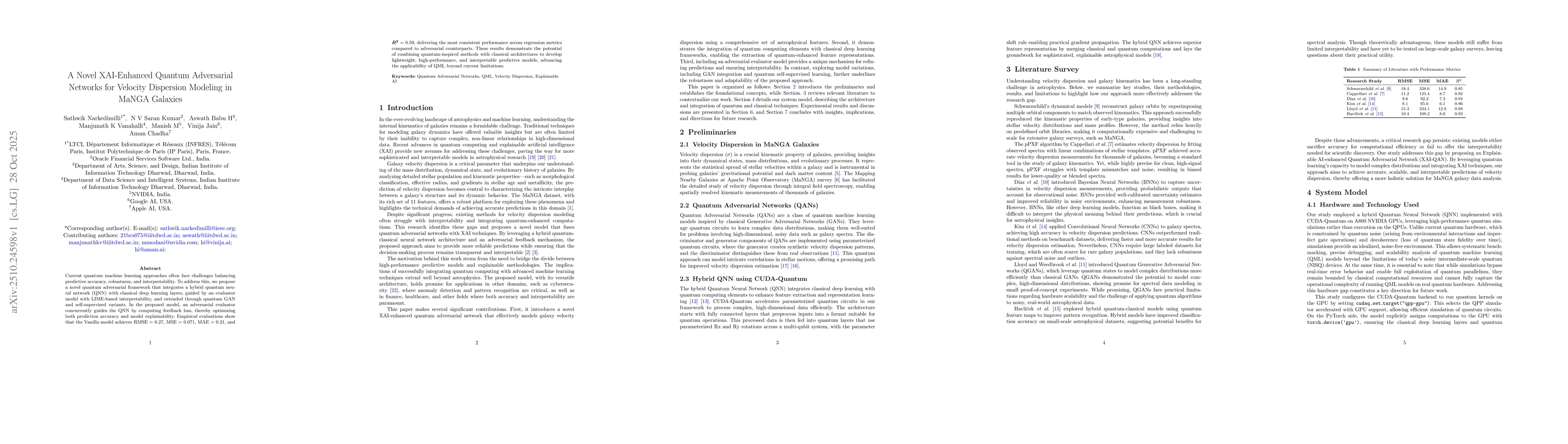 Thumbnail for A Novel XAI-Enhanced Quantum Adversarial Networks for Velocity
  Dispersion Modeling in MaNGA Galaxies