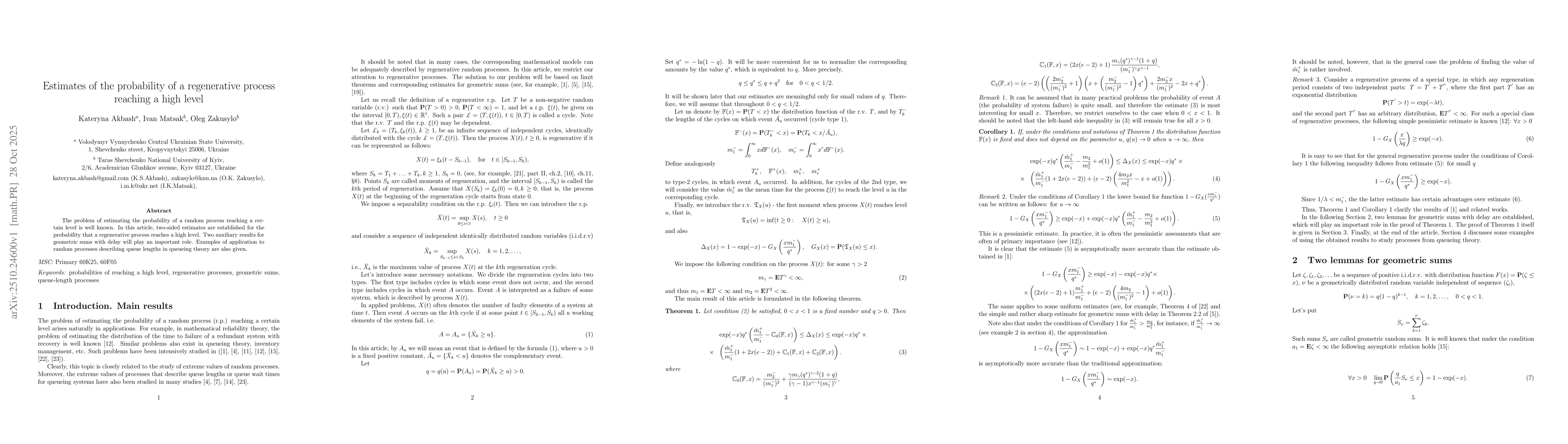 Thumbnail for Estimates of the probability of a regenerative process reaching a high
  level