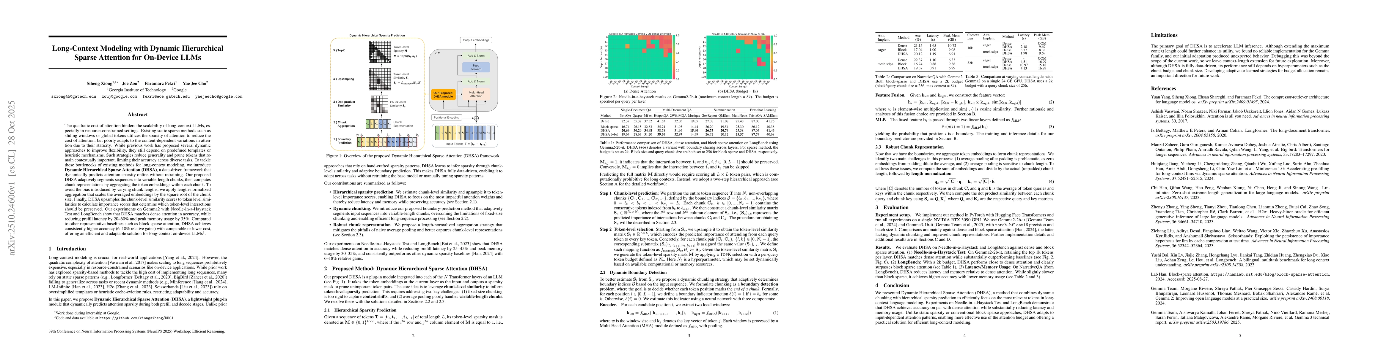Thumbnail for Long-Context Modeling with Dynamic Hierarchical Sparse Attention for
  On-Device LLMs