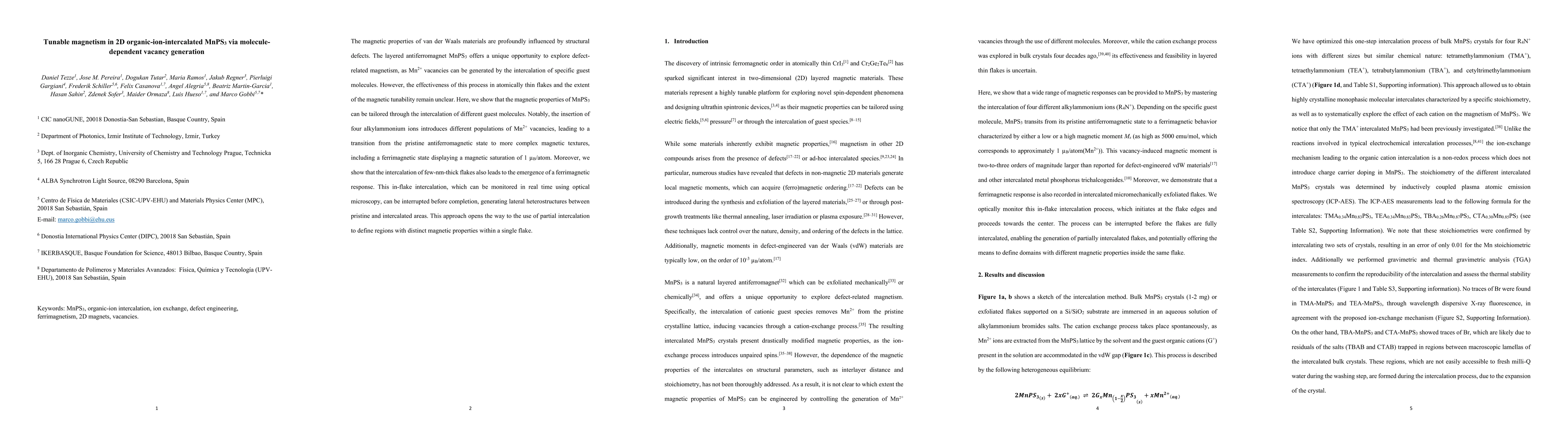 Thumbnail for Tunable magnetism in 2D organic-ion-intercalated MnPS3 via
  molecule-dependent vacancy generation