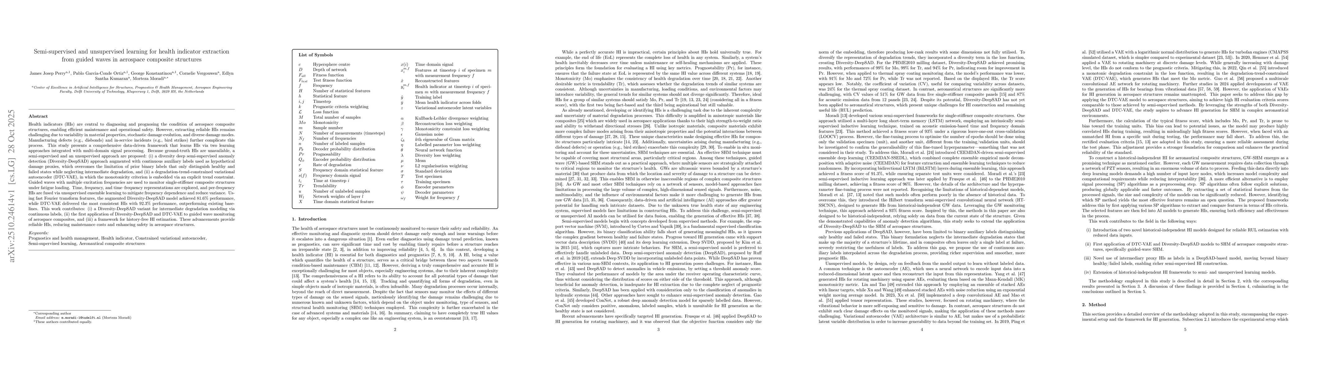Thumbnail for Semi-supervised and unsupervised learning for health indicator
  extraction from guided waves in aerospace composite structures