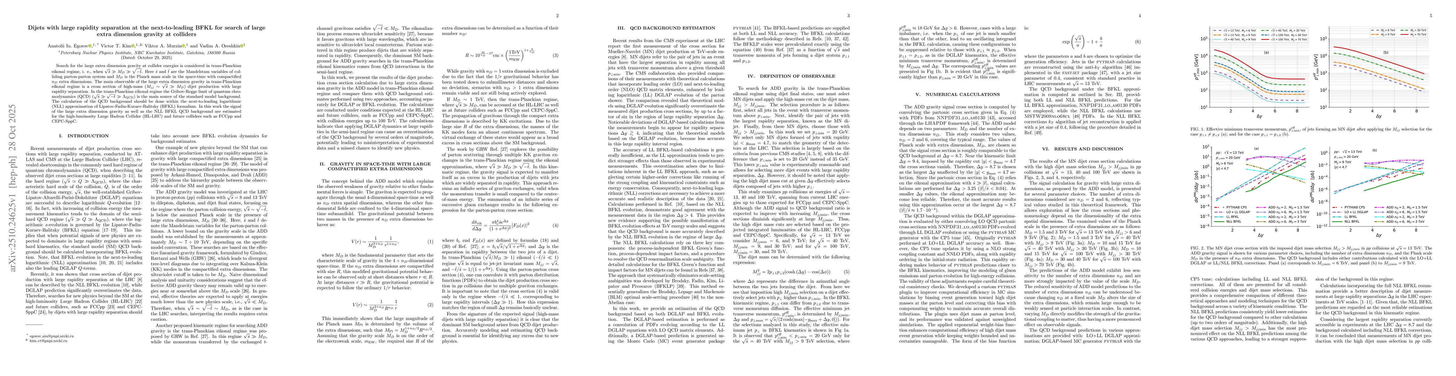 Thumbnail for Dijets with large rapidity separation at the next-to-leading BFKL for
  search of large extra dimension gravity at colliders