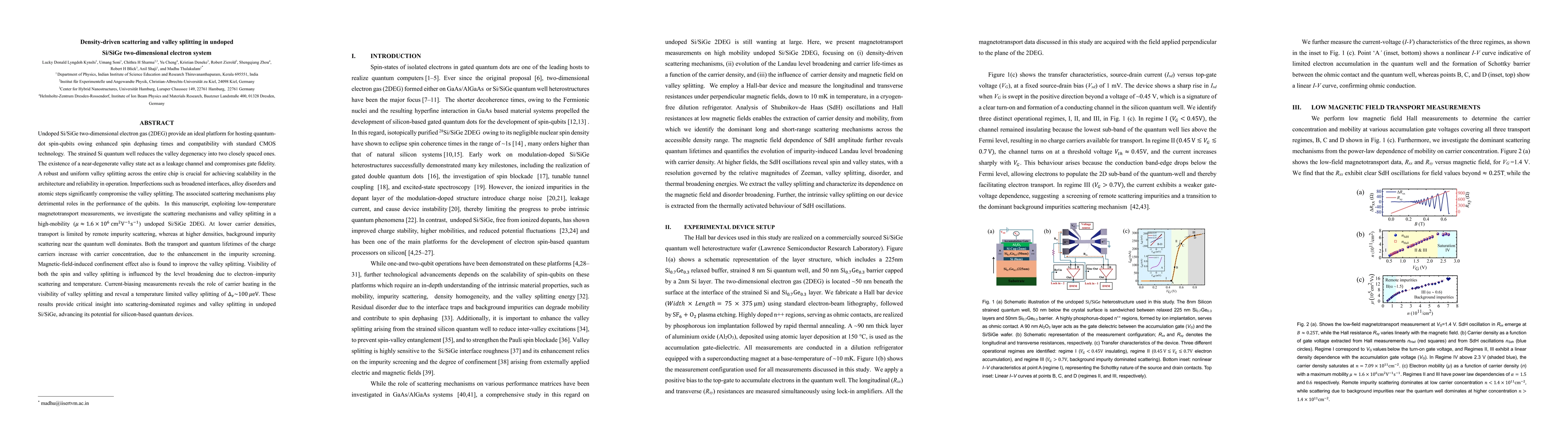 Thumbnail for Density-driven scattering and valley splitting in undoped Si/SiGe
  two-dimensional electron system