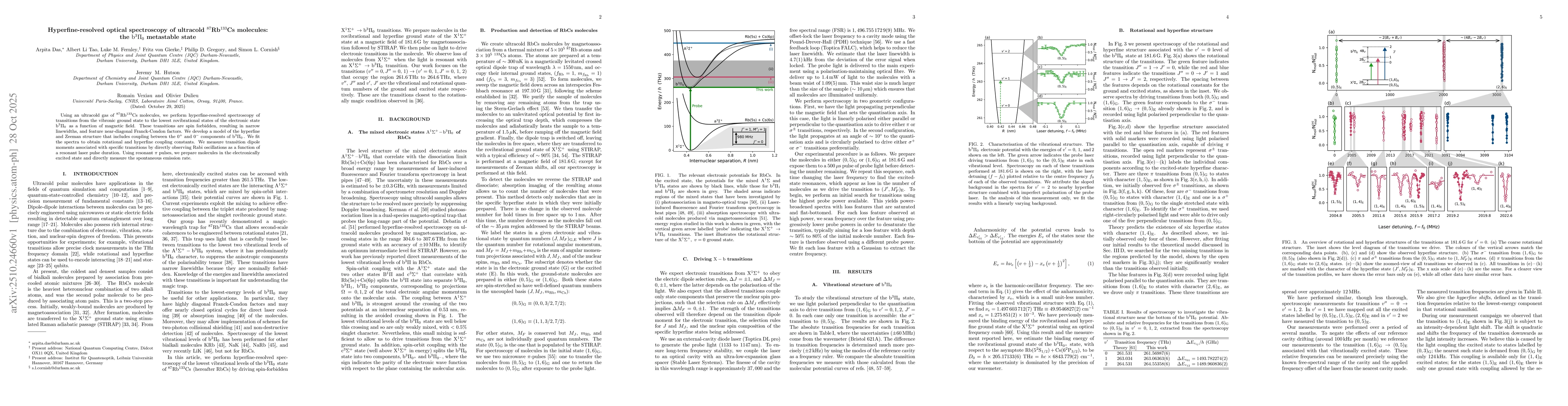 Thumbnail for Hyperfine-resolved optical spectroscopy of ultracold $^{87}$Rb$^{133}$Cs
  molecules: the $\mathrm{b}^3Π_0$ metastable state