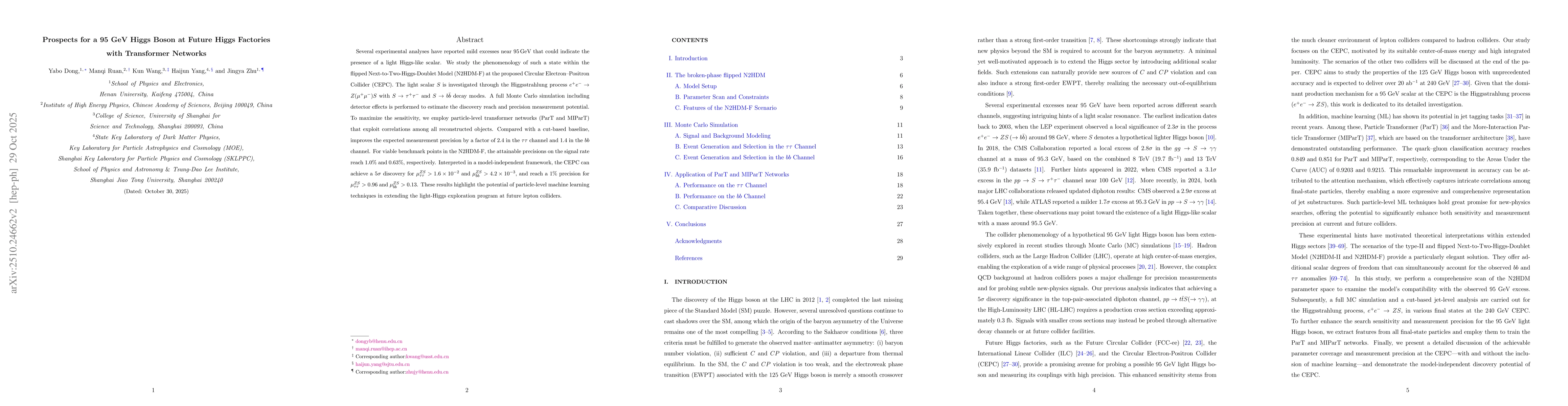 Thumbnail for Prospects for a 95 GeV Higgs Boson at Future Higgs Factories with
  Transformer Networks
