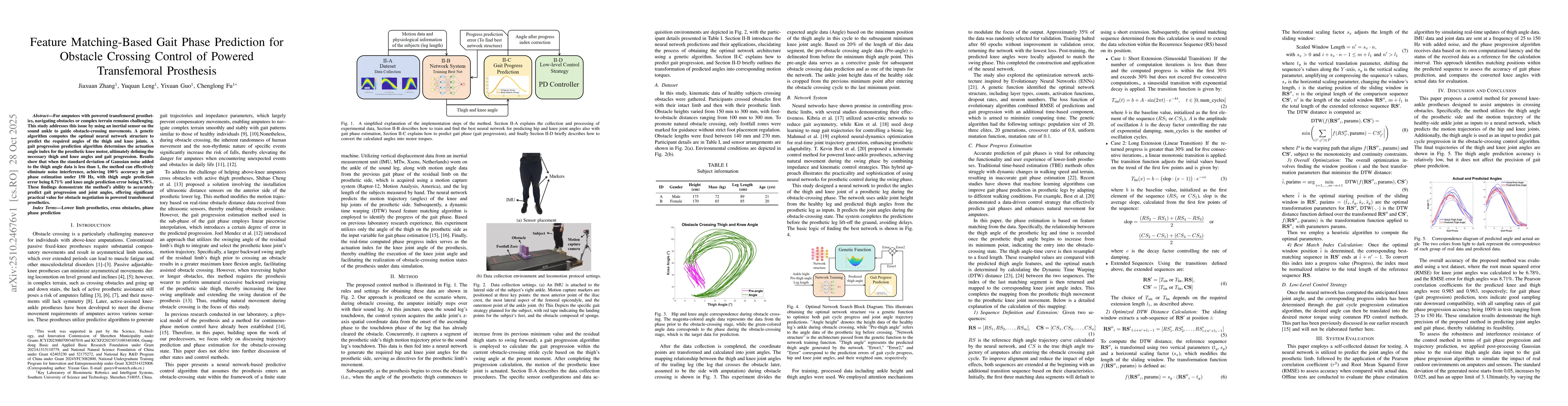 Thumbnail for Feature Matching-Based Gait Phase Prediction for Obstacle Crossing
  Control of Powered Transfemoral Prosthesis