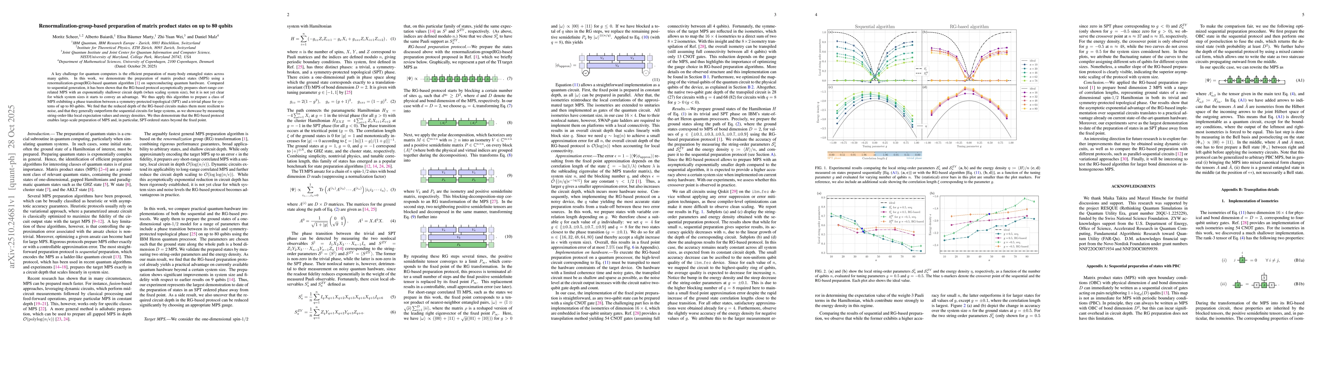 Thumbnail for Renormalization-group-based preparation of matrix product states on up
  to 80 qubits