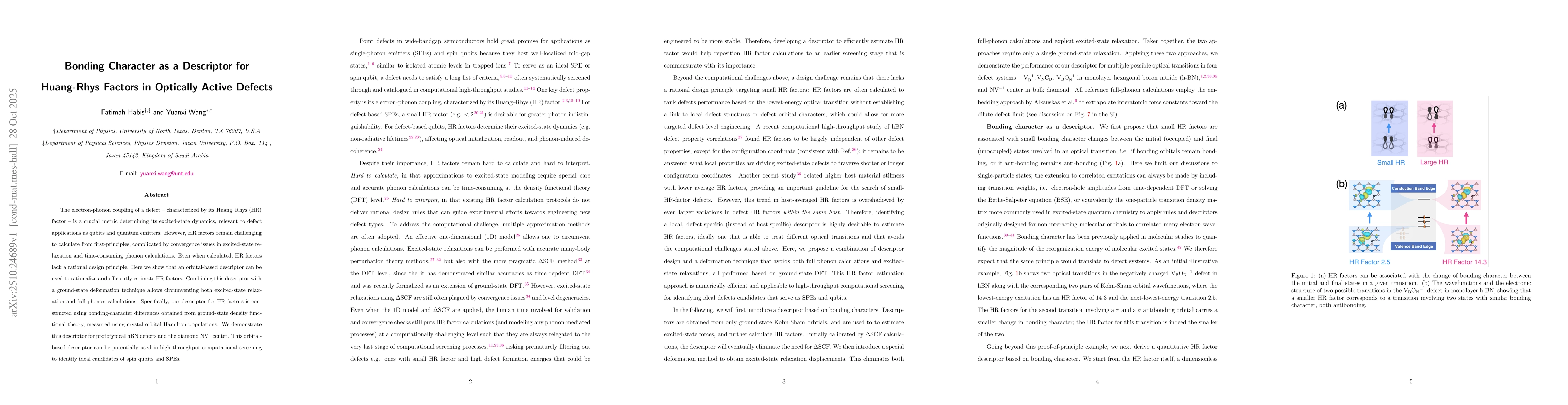 Thumbnail for Bonding Character as a Descriptor for Huang-Rhys Factors in Optically
  Active Defects