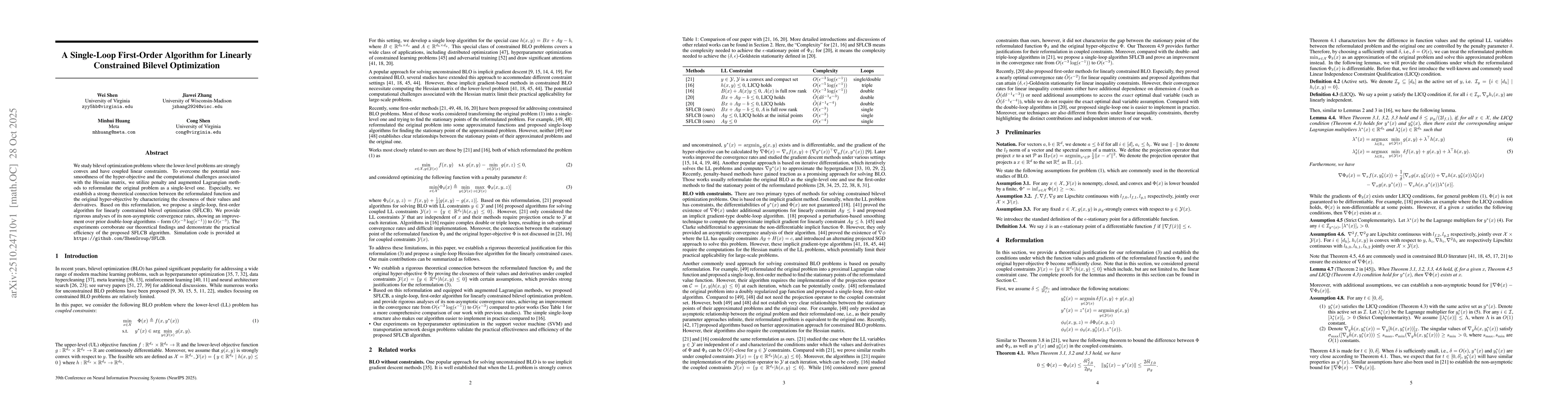 Thumbnail for A Single-Loop First-Order Algorithm for Linearly Constrained Bilevel
  Optimization