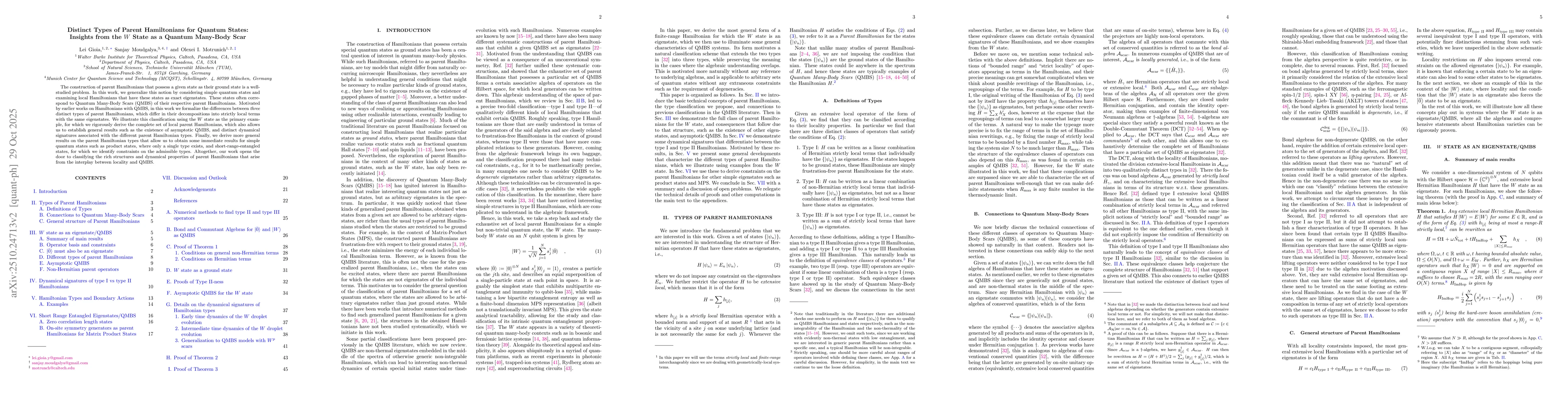 Thumbnail for Distinct Types of Parent Hamiltonians for Quantum States: Insights from
  the $W$ State as a Quantum Many-Body Scar