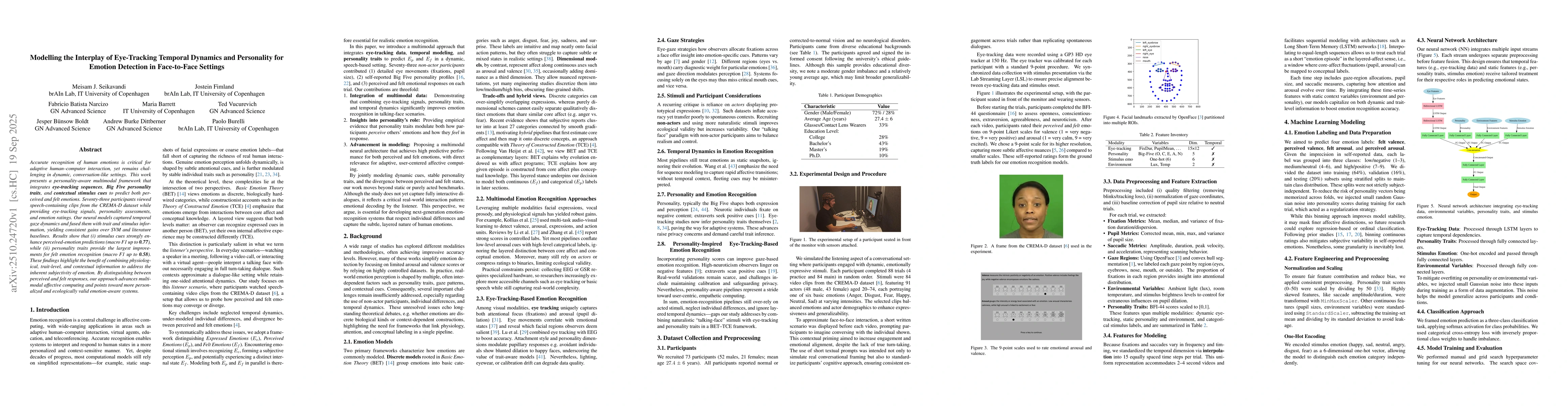 Thumbnail for Modelling the Interplay of Eye-Tracking Temporal Dynamics and
  Personality for Emotion Detection in Face-to-Face Settings