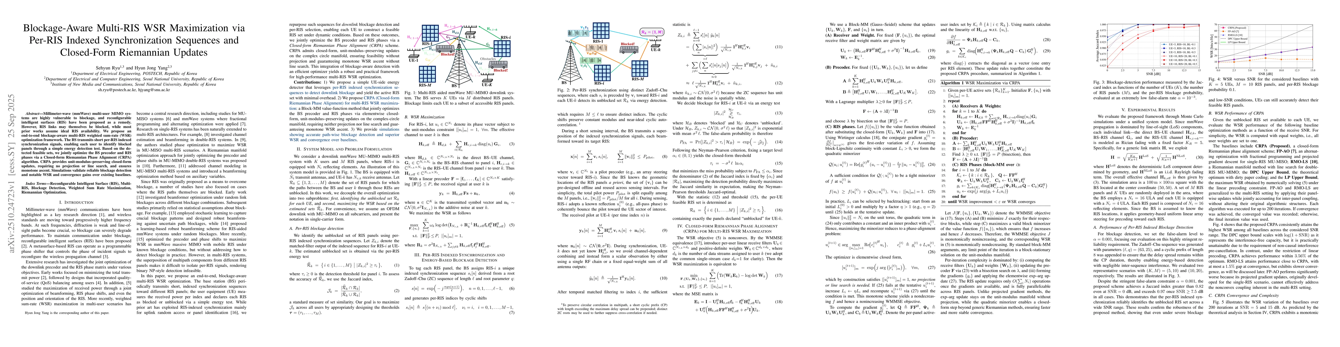 Thumbnail for Blockage-Aware Multi-RIS WSR Maximization via Per-RIS Indexed
  Synchronization Sequences and Closed-Form Riemannian Updates
