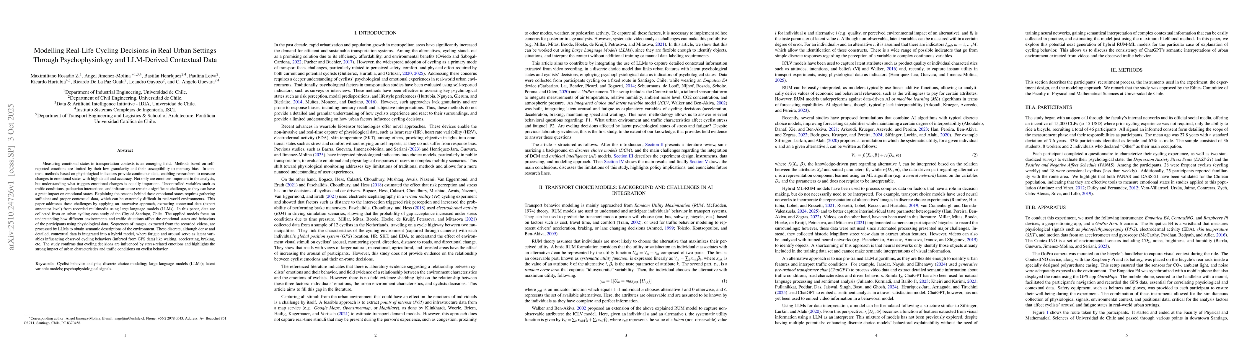 Thumbnail for Modelling Real-Life Cycling Decisions in Real Urban Settings Through
  Psychophysiology and LLM-Derived Contextual Data